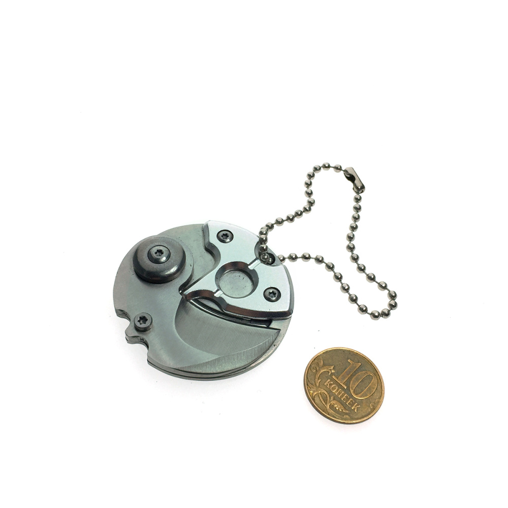 картинка Брелок мини - нож Коготь складывающийся круглый, цвет серебро 