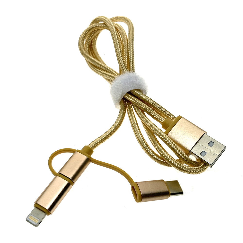 картинка Универсальный кабель - переходник 3в1 USB 2.0 Am to Lightning + microUSB + USB type C 3.1 1м, цвет золото, модель: Eusb3in1m-m-g Espada для передачи данных и зарядки 