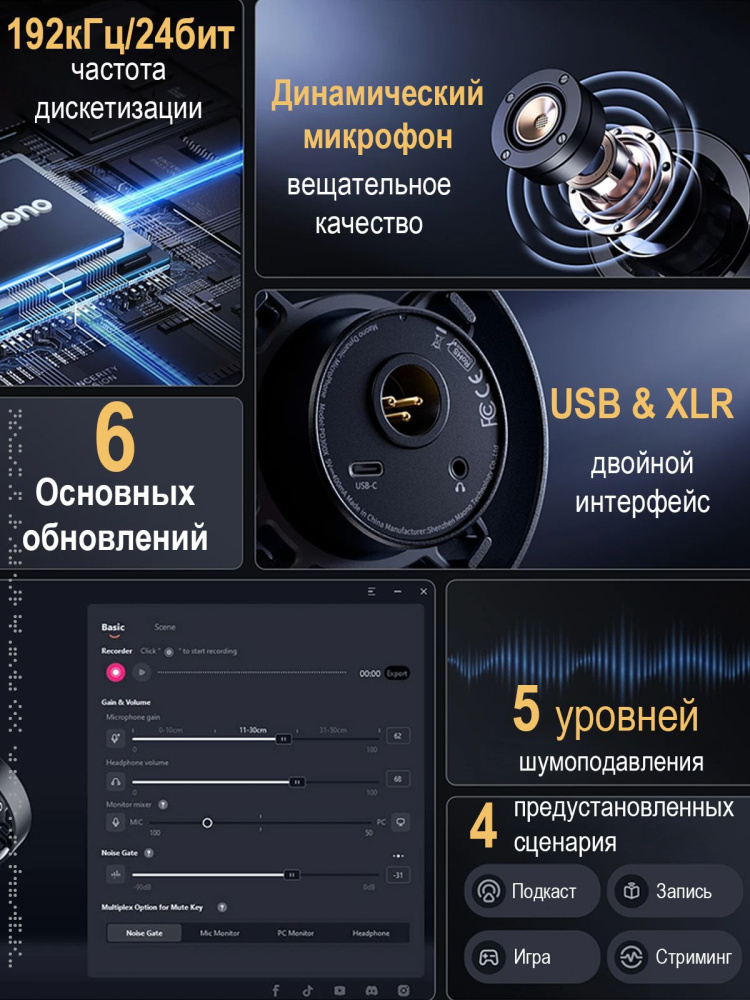 картинка Динамический микрофон Maono, модель PD300X, черный 