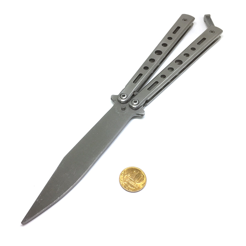 картинка Нож - бабочка / балисонг / тренировочный, без режущей кромки, цвет серебро 