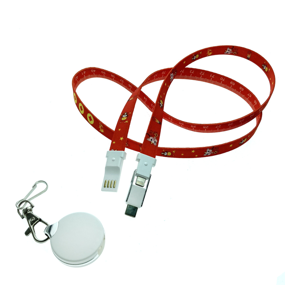 картинка Универсальный кабель - переходник 3 в 1!!! Espada Elyard3i1 красный Type-C + micro USB + iphone Lightning 8pin ремешок на шею для телефона для зарядки 