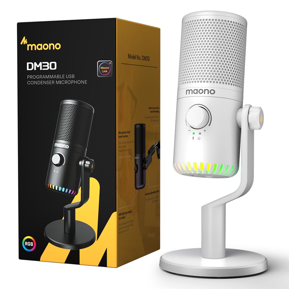 картинка Микрофон MAONO DM30, белый, с RGB подсветкой 