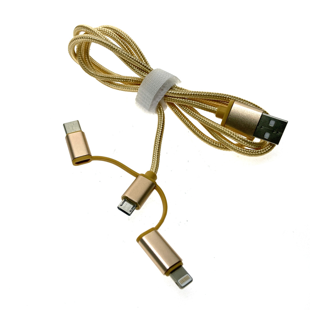 картинка Универсальный кабель - переходник 3в1 USB 2.0 Am to Lightning + microUSB + USB type C 3.1 1м, цвет золото, модель: Eusb3in1m-m-g Espada для передачи данных и зарядки 