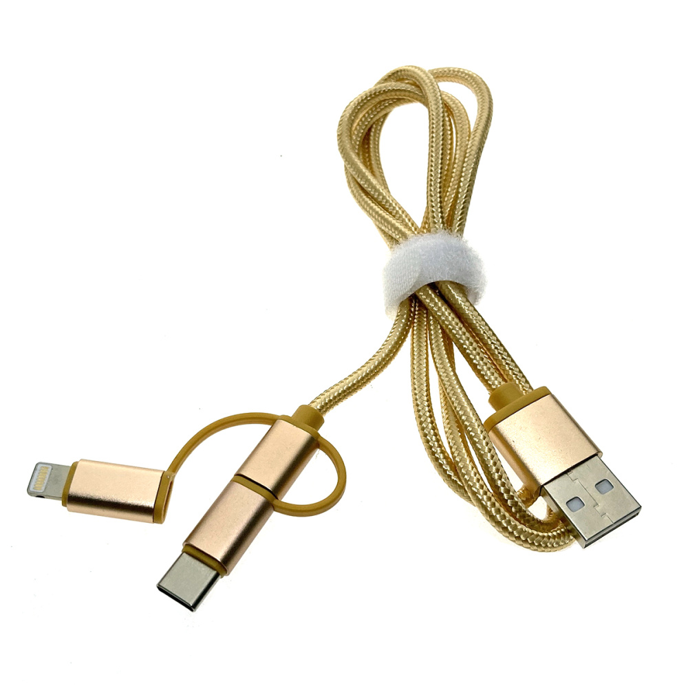 картинка Универсальный кабель - переходник 3в1 USB 2.0 Am to Lightning + microUSB + USB type C 3.1 1м, цвет золото, модель: Eusb3in1m-m-g Espada для передачи данных и зарядки 