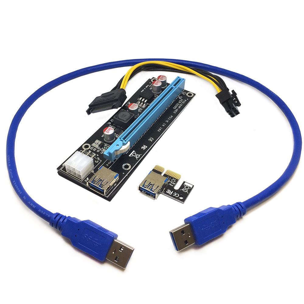 картинка USB Riser card PCI-E x1 male to PCI-E x16 female с питанием 6Pin, EpciEkit ver009S, Espada, в комплекте кабель usb3.0 /ризер /райзер карта 