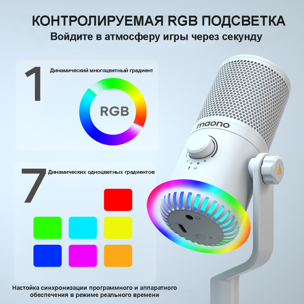 картинка Микрофон MAONO DM30, белый, с RGB подсветкой 