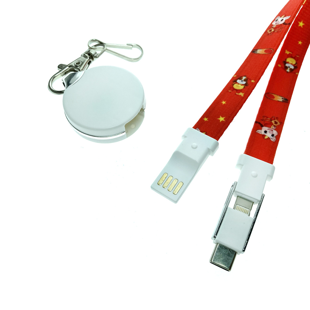 картинка Универсальный кабель - переходник 3 в 1!!! Espada Elyard3i1 красный Type-C + micro USB + iphone Lightning 8pin ремешок на шею для телефона для зарядки 