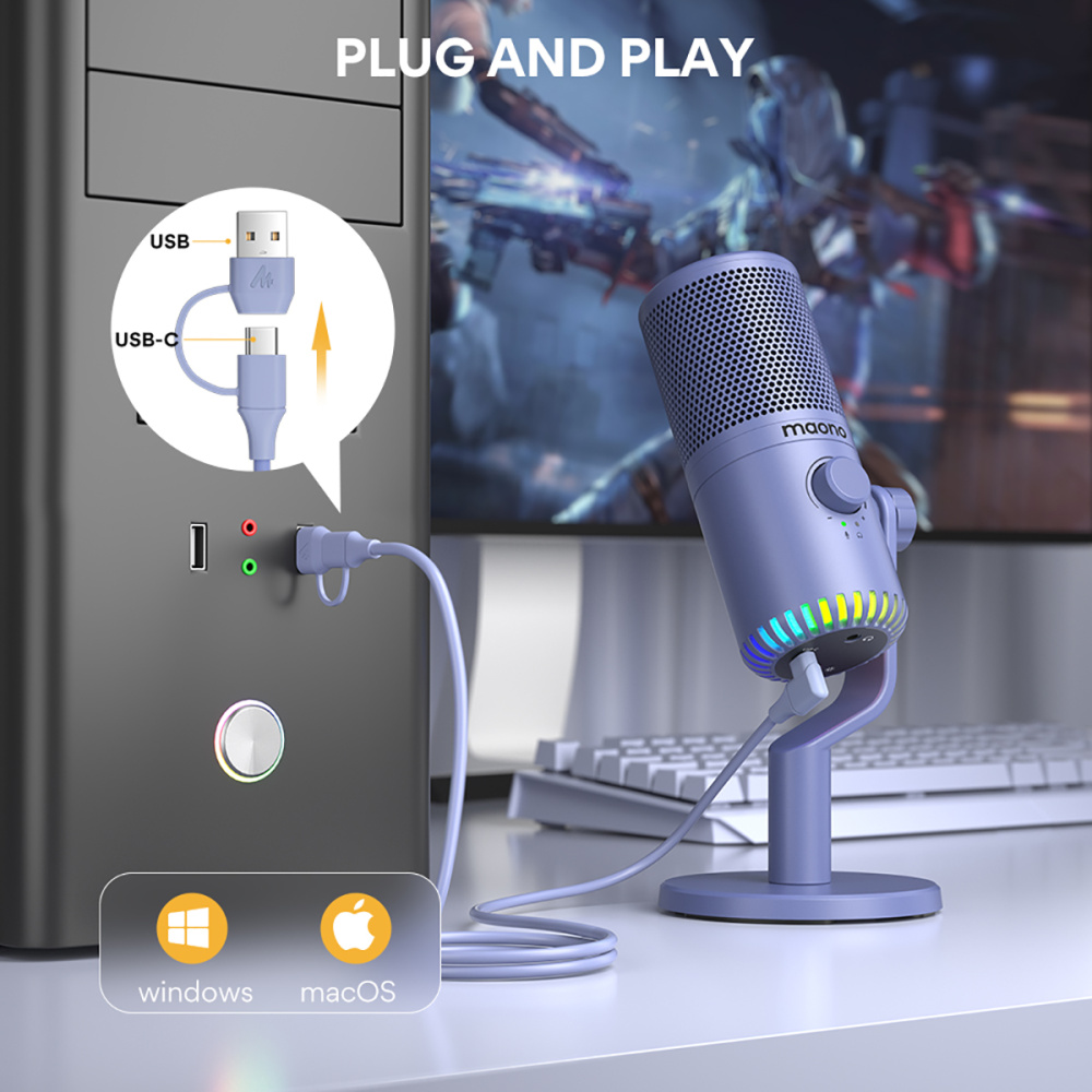 картинка Микрофон MAONO, модель DM30, фиолетовый 