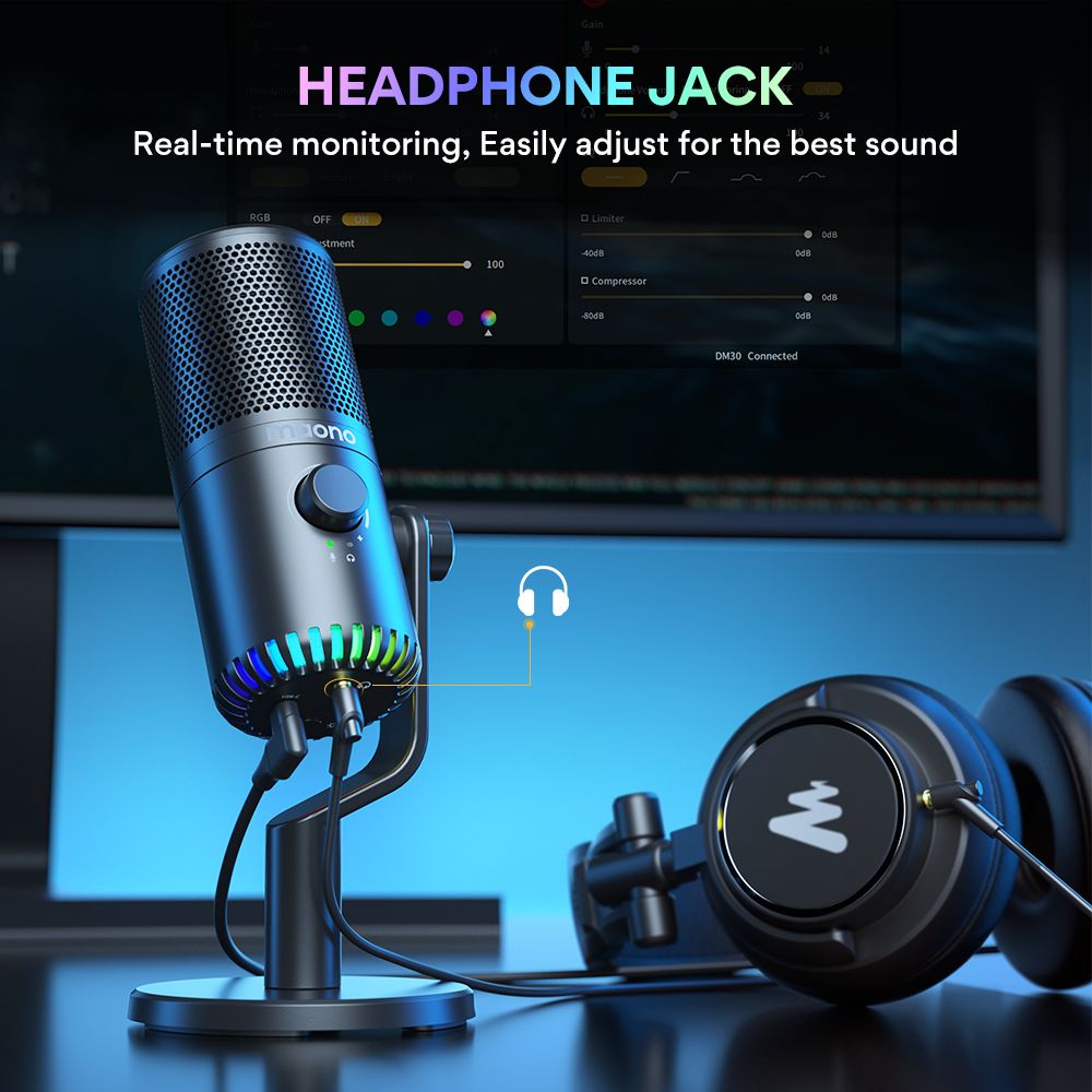 картинка Микрофон MAONO DM30, черный с RGB подсветкой 