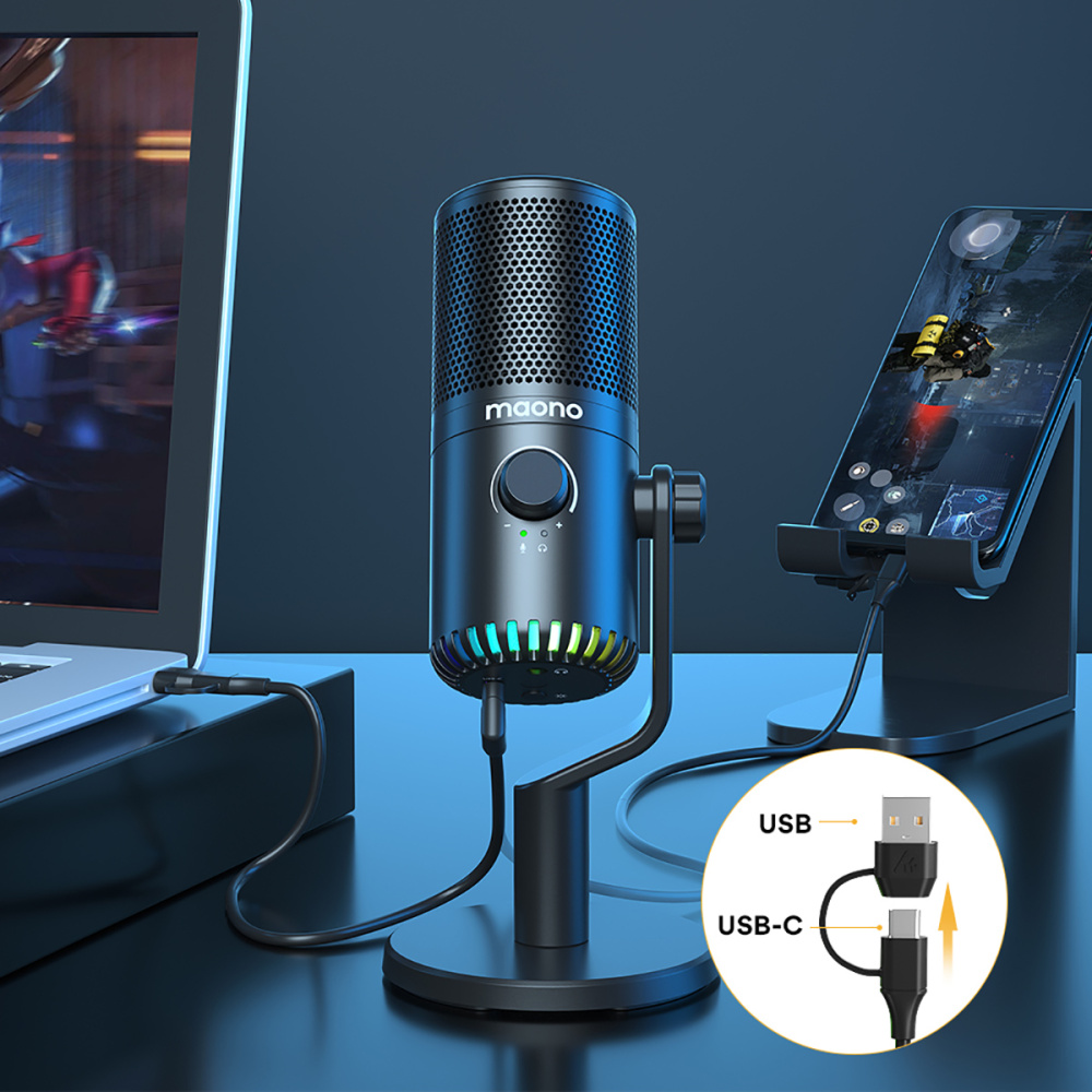 картинка Микрофон MAONO DM30, черный с RGB подсветкой 