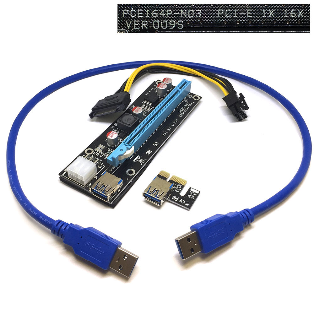 картинка USB Riser card PCI-E x1 male to PCI-E x16 female с питанием 6Pin, EpciEkit ver009S, Espada, в комплекте кабель usb3.0 /ризер /райзер карта 