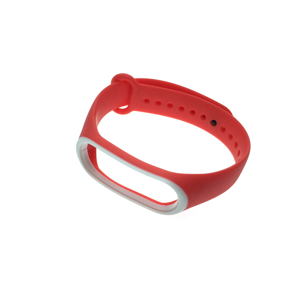картинка Ремешок - браслет для Xiaomi Mi Band 3 / 4, красно-белый силиконовый 