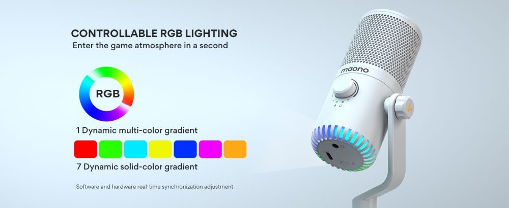 картинка Микрофон MAONO DM30, белый, с RGB подсветкой 