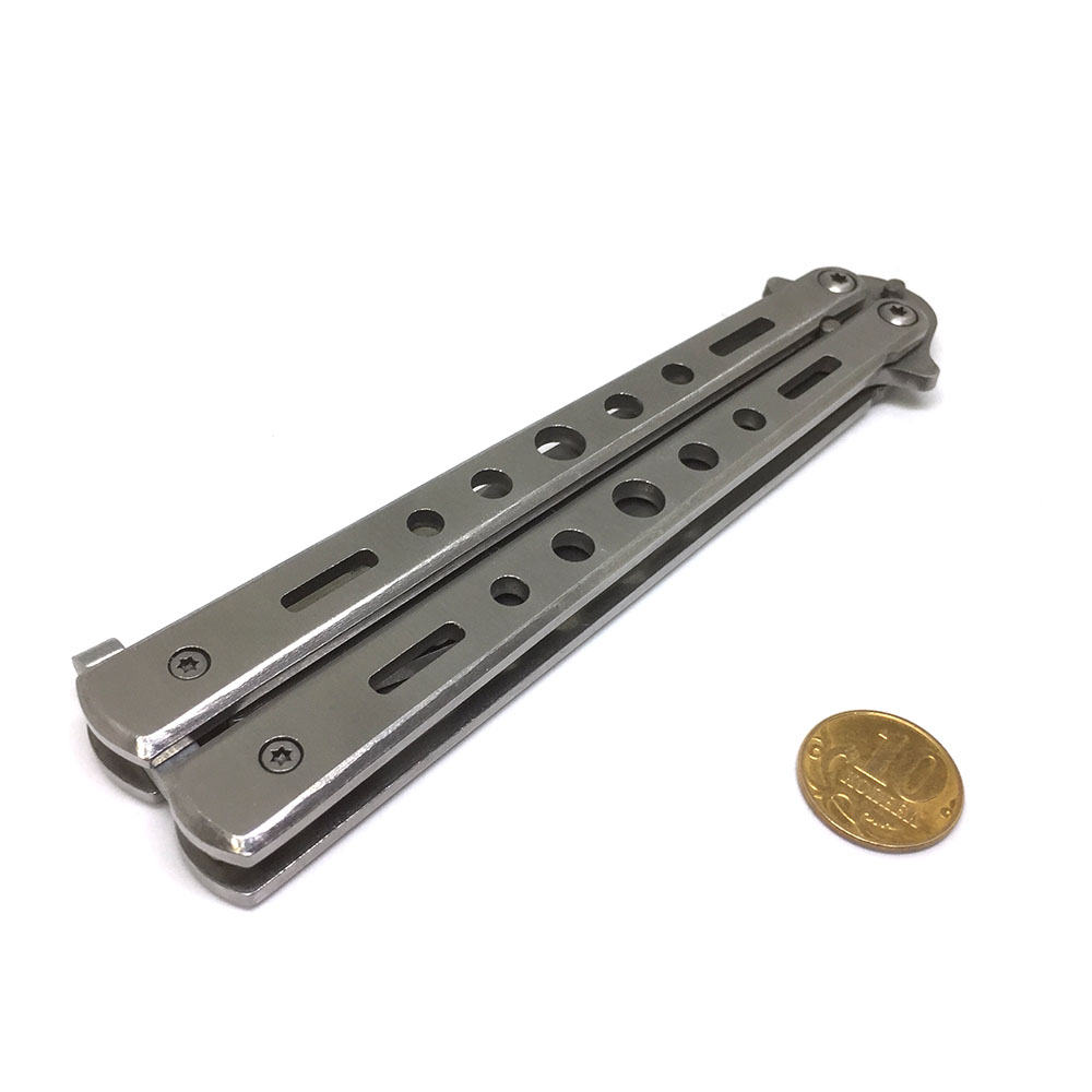 картинка Нож - бабочка / балисонг / тренировочный, без режущей кромки, цвет серебро 